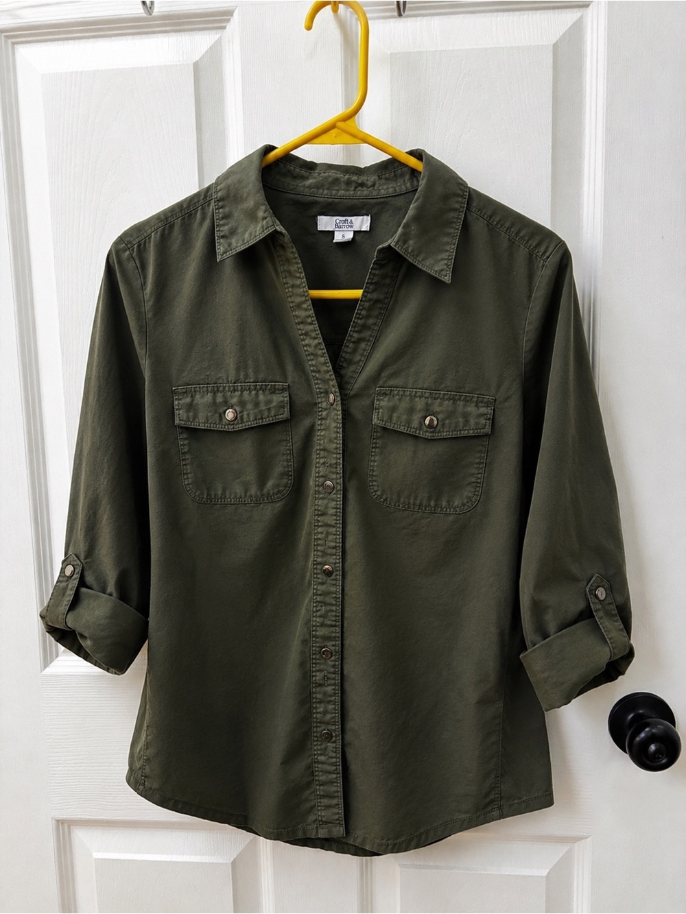 Croft & Barrow Olive Green Roll-Tab Button-Up Shirt